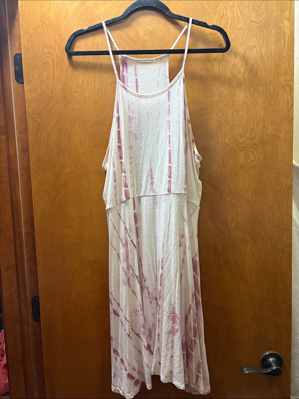 Charlotte Russe Pink Tie-Dye Maxi Dress with Spaghetti Straps